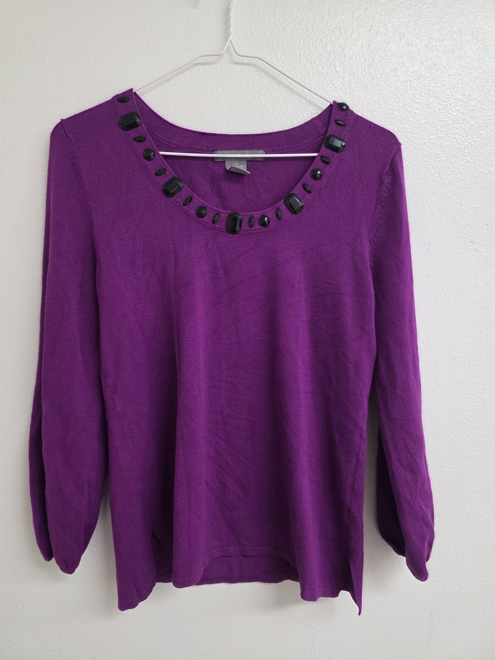 NY Collection Purple Jeweled Scoop Neck Sweater (0663)